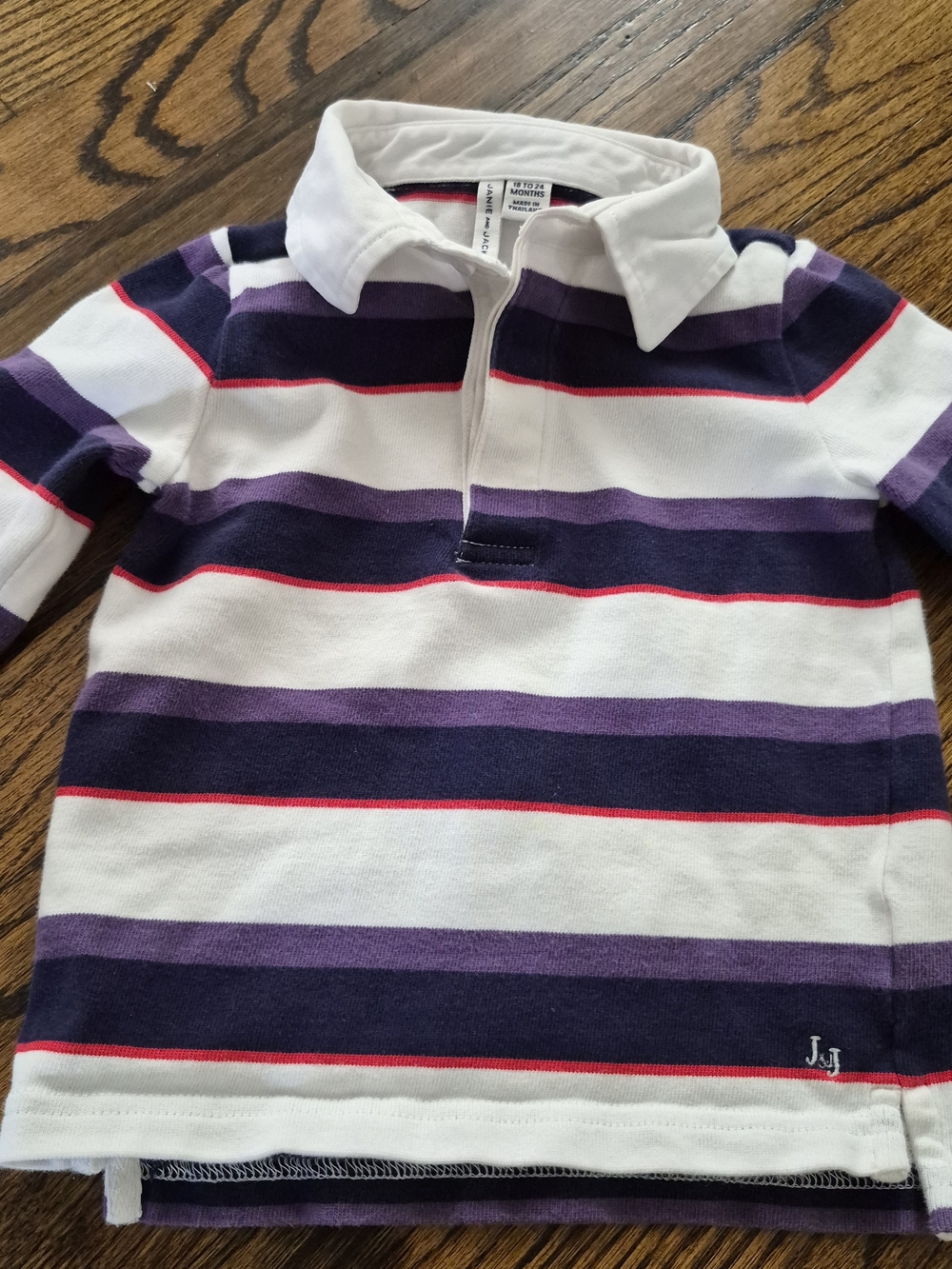 Janie and Jack Striped Rugby Polo - White, Purple & Navy